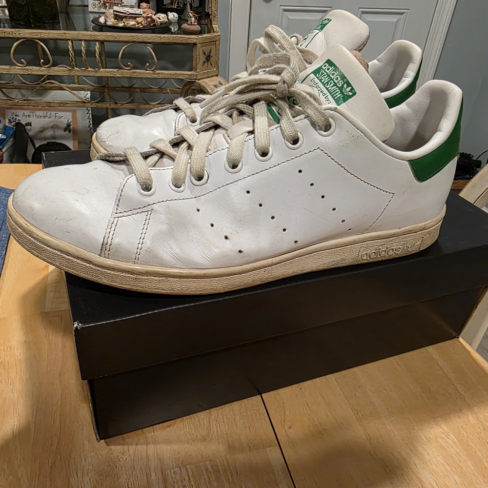 Adidas White and Green Stan Smith Sneakers